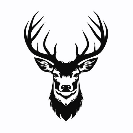 Deer head isolated on white background. Black and white vector illustration.のイラスト素材
