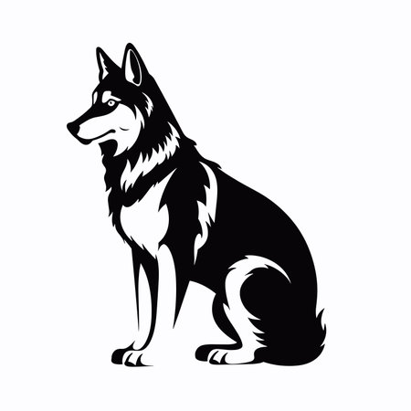 Siberian husky dog black and white vector illustration isolated on white backgroundのイラスト素材