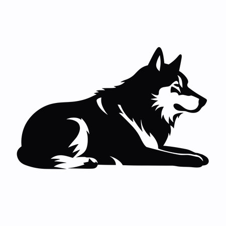 Black silhouette of wolf isolated on white background. Vector Illustration.