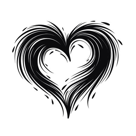 Heart shape made of brush strokes. Black and white vector illustration.のイラスト素材