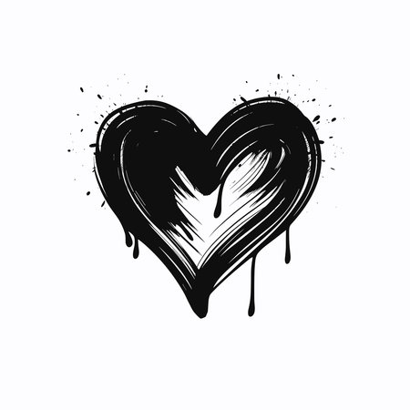 Hand drawn grunge heart with splashes. Black and white vector illustration.のイラスト素材