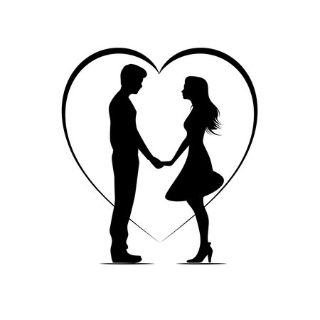 Silhouette of a man and a woman in love. Vector illustrationのイラスト素材