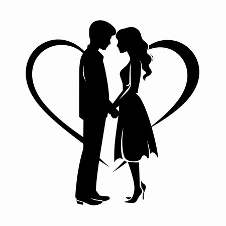 silhouette of couple in love with heart shape vector illustration designのイラスト素材