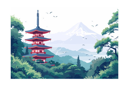 Landscape with pagoda and mountain in Japan vector illustration graphic designのイラスト素材