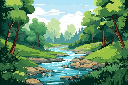 River in the forest. Vector illustration of a river in the forest.のイラスト素材