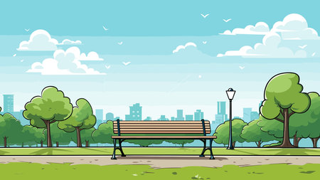 Park bench in the city park. Vector illustration in flat style.のイラスト素材