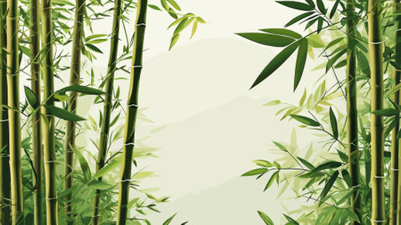 Green bamboo forest background. Vector illustration. EPS10. No transparency.のイラスト素材