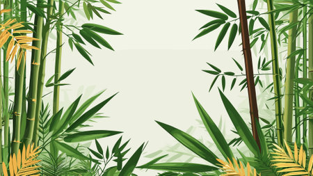 Background with bamboo and palm leaves. Vector illustration in cartoon style.のイラスト素材
