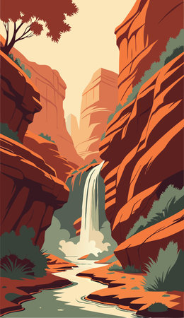 Waterfall in the desert. Vector illustration in a flat style.のイラスト素材