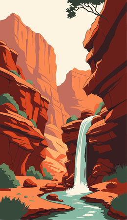 Waterfall in the mountains of the USA. Vector illustration for your designのイラスト素材