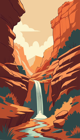 Hiking in the Utah mountains. Vector illustration in retro style.のイラスト素材