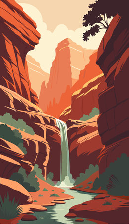 Waterfall in Canyonlands National Park, Utah, USA. Vector illustrationのイラスト素材