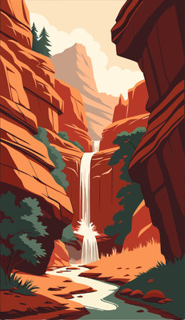 Hiking in Zion National Park, Utah, USA, vector illustrationのイラスト素材