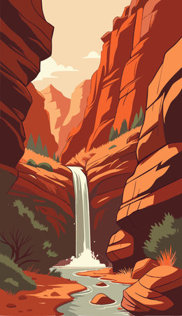 Hiking in Zion National Park, Utah, USA, vector illustrationのイラスト素材