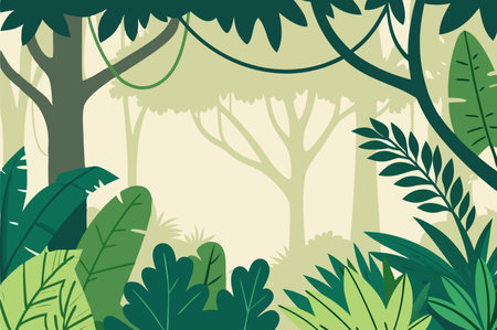 Tropical forest background. Vector illustration in flat cartoon style.のイラスト素材