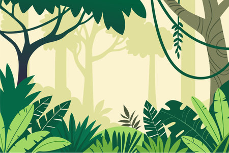 Tropical forest background. Vector illustration in flat cartoon style.のイラスト素材