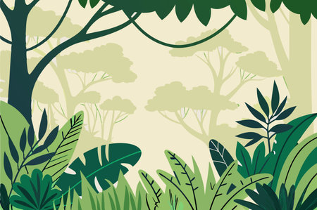 Background with tropical leaves and trees. Vector illustration. EPS 10.のイラスト素材