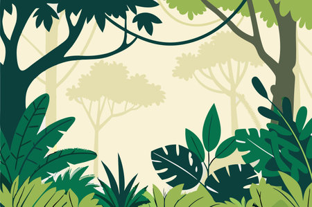 Tropical forest background. Vector illustration in flat cartoon style.のイラスト素材