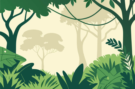 Tropical forest background. Vector illustration in flat cartoon style.のイラスト素材