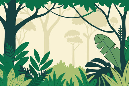 Tropical forest background. Vector illustration in flat cartoon style.のイラスト素材