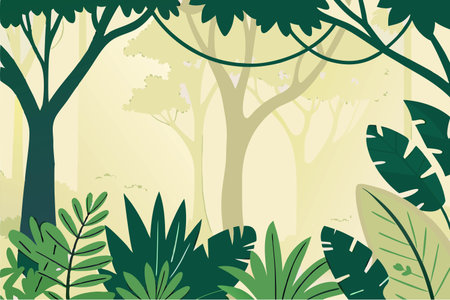 Tropical forest background. Vector illustration in flat cartoon style.のイラスト素材