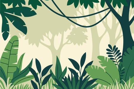 Vector Illustration of a Tropical Forest Landscape Background. EPS10のイラスト素材