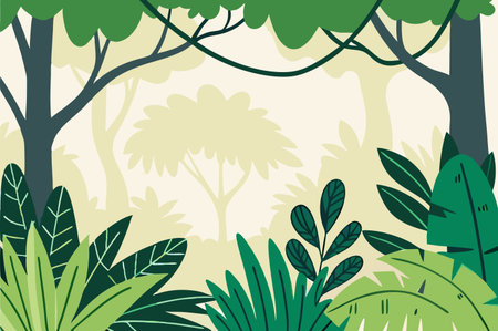 Tropical forest background. Vector illustration in flat cartoon style.のイラスト素材