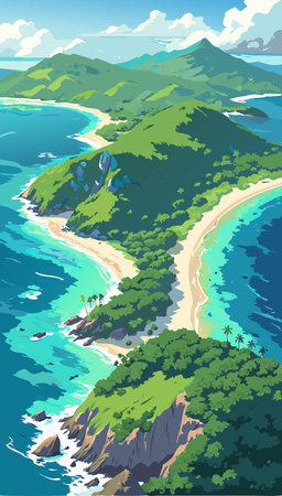 Seascape with sandy beach and turquoise sea. Vector illustrationのイラスト素材