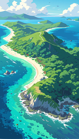 Tropical beach in summer. Vector illustration. EPS 10.のイラスト素材