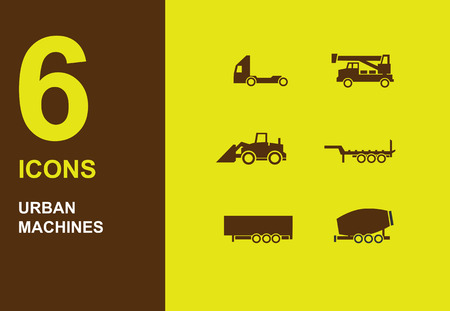 Urban machines dark vector silhuette icons on yellowのイラスト素材