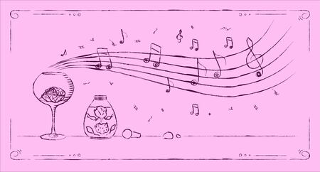 Perfumery aroma melody drawing line art on pink backgroundのイラスト素材