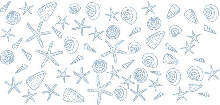 Background with blue sea shells and starfishesのイラスト素材
