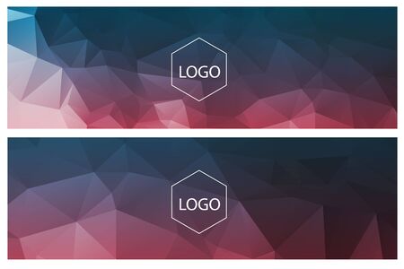 Colorful horisontal polygonal banners with logo on whiteのイラスト素材