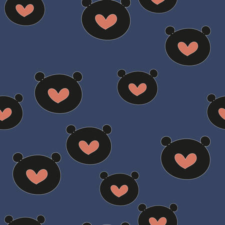Seamless pattern with bear heads for Valentine's day. Vector.のイラスト素材