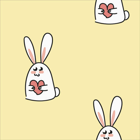 Seamless pattern with rabbits and hearts. Vector.のイラスト素材