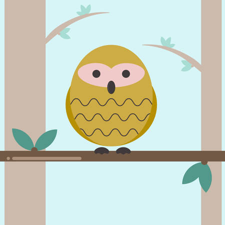 Bird sitting on the tree. Kawaii. Vectorのイラスト素材