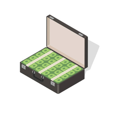 Case full of cash. Isometric vector illustrationのイラスト素材