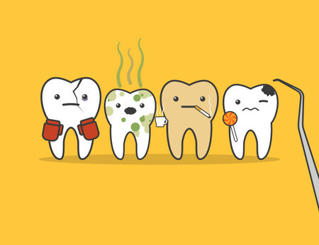 Concept of problematic teeth. Funny vector illustration