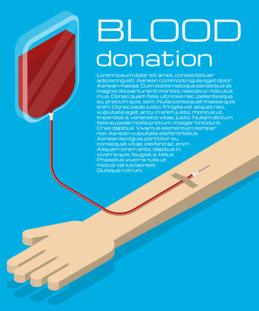Blood donation. Blood transfusion. Isometric vector illustrationのイラスト素材