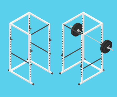 Isometric gym power rack with barbell. Vector illustrationのイラスト素材