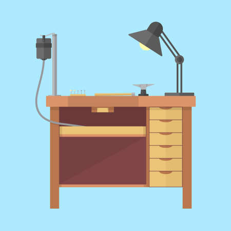 Jewellers workplace . isolated bench and tools.  Vector illustrationの写真素材