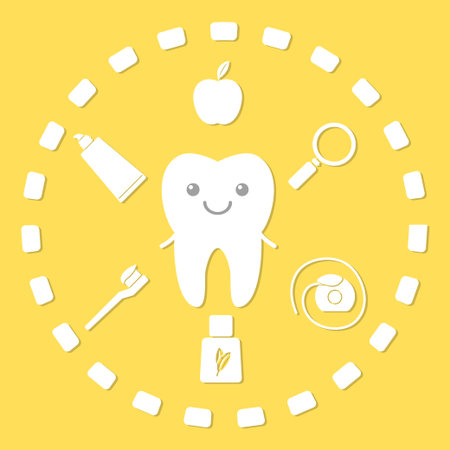 Tooth and hygiene things. Dental hygiene concept.Vector illustrationのイラスト素材