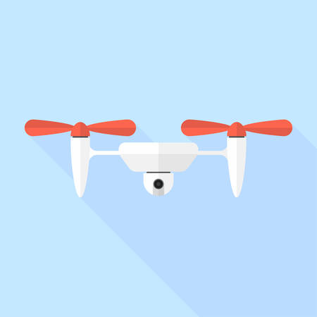 Quadrocopter icon. Quadcopter drone with camera. Front wiew. Flat design, long shadow. Vector illustrationのイラスト素材