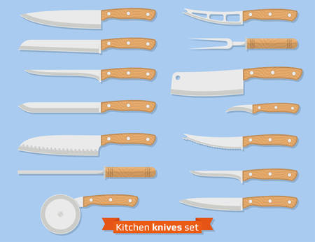 Kitchenware. Set of different kinds of knives. Flat style. Vector illustrationのイラスト素材