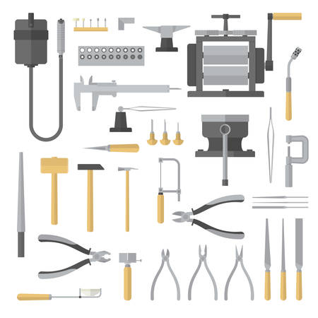 Set of jewelry tools. Goldsmith. Jewelers accessories. Vector illustrationのイラスト素材