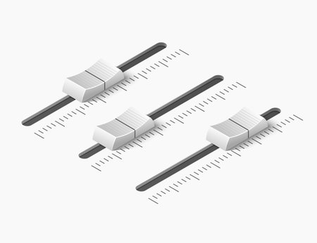 Music mixer equalizer control panel. Dj console. White slider. Isometric illustrationのイラスト素材
