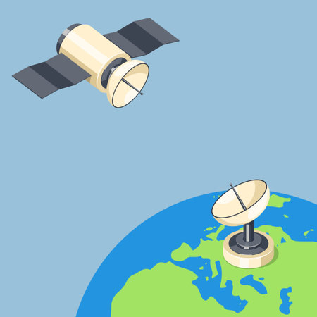 Orbit and dish satellite on earth planet.のイラスト素材
