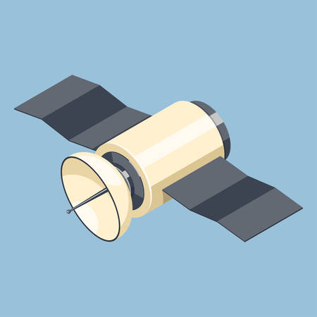 Communications satellite icon isolated on blue.のイラスト素材