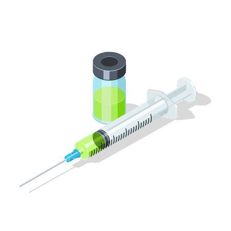 Plastic syringe with vaccine bottleのイラスト素材