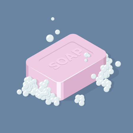 Pink Soap Bar with bubbles. Isometric vector illustration.のイラスト素材